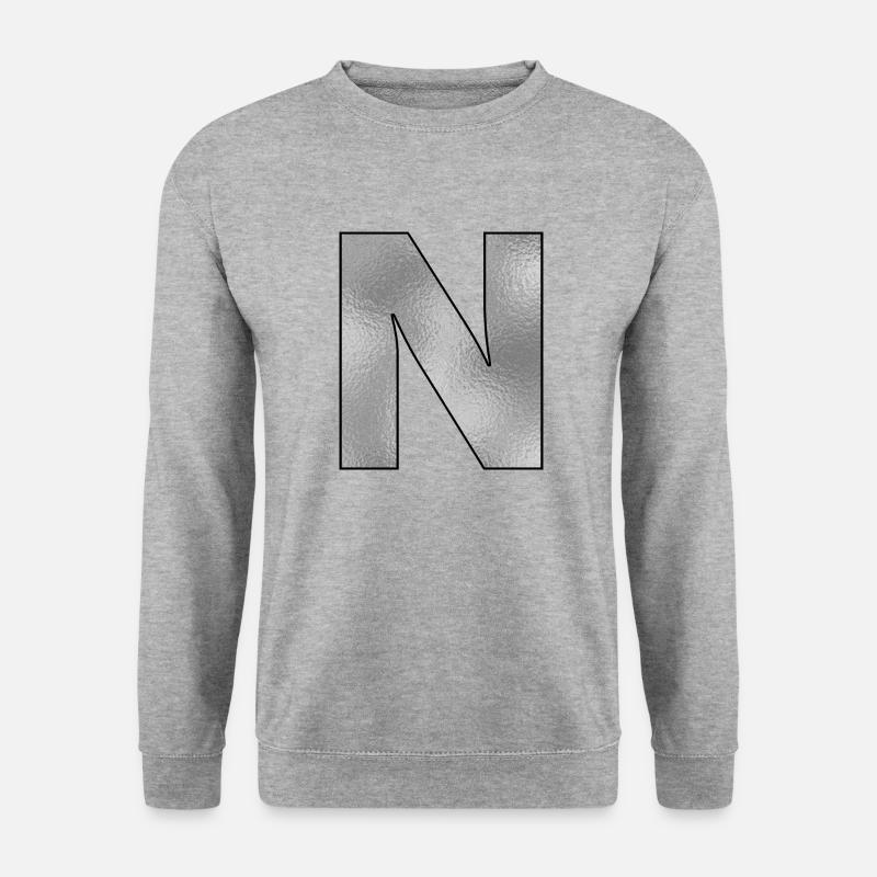 Buchstabe N Silber - Unisex Pullover - Weißgrau meliert