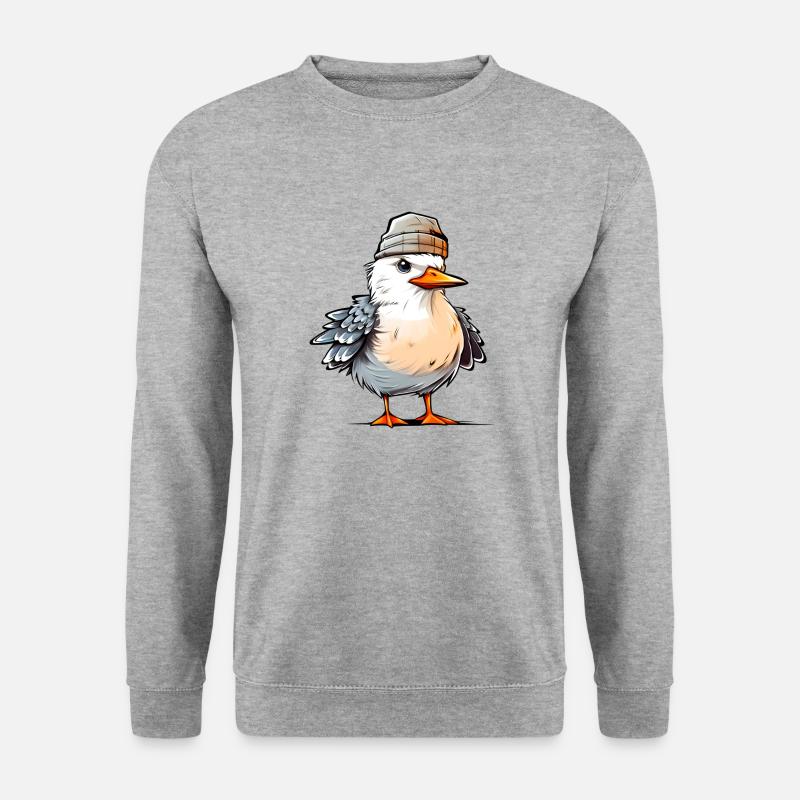 Coole Möwe mit Mütze - Unisex Pullover - Weißgrau meliert