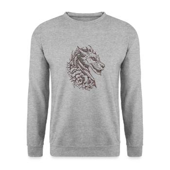 Fantasy Dragon Anime Dragon Head Mythical reptile - Unisex Sweatshirt - salt & pepper - Front - Alina (178cm) & Michal (187cm)