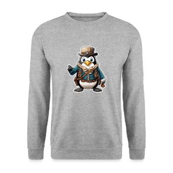 Lederhosen / Animal / Traditional costume / Tradition / Penguin - Unisex Sweatshirt - salt & pepper - Front - Alina (178cm) & Michal (187cm)
