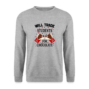 Will Trade Students For Chocolate Valentines Day - Sweat-shirt Unisexe - gris chiné - Devant - Alina (178cm) & Michal (187cm)