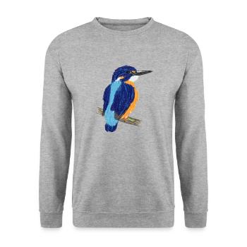 Nettes Design mit einem Eisvogel I - Unisex Pullover - Weißgrau meliert - Vorne - Alina (178cm) & Michal (187cm)
