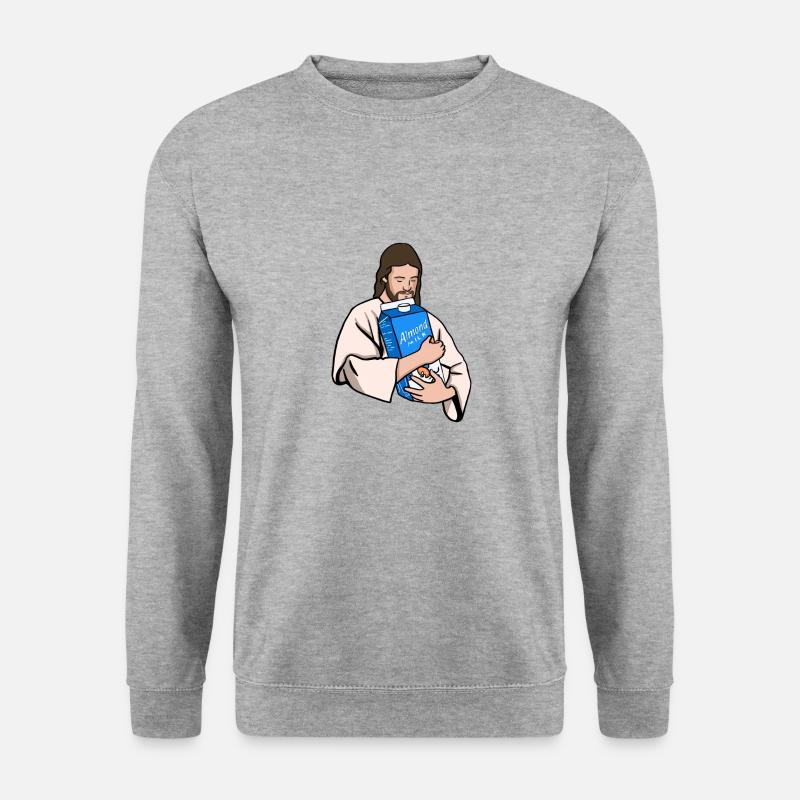 Jesus liebt Mandelmilch (Pflanzenfresser Jesus) - Unisex Pullover - Weißgrau meliert