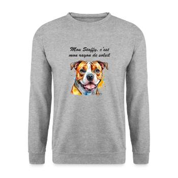 staffy rayon de soleil - Sweat-shirt Unisexe - gris chiné - Devant - Alina (178cm) & Michal (187cm)