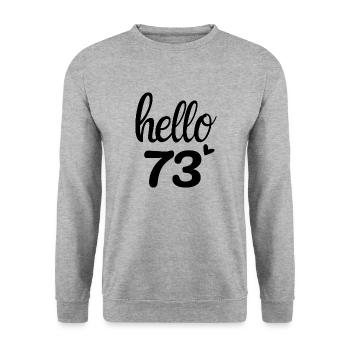 Hallo 73 - Unisex Pullover - Weißgrau meliert - Vorne - Alina (178cm) & Michal (187cm)
