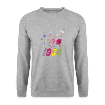 Year of birth 1936 wildflowers - Unisex Sweatshirt - salt & pepper - Front - Alina (178cm) & Michal (187cm)