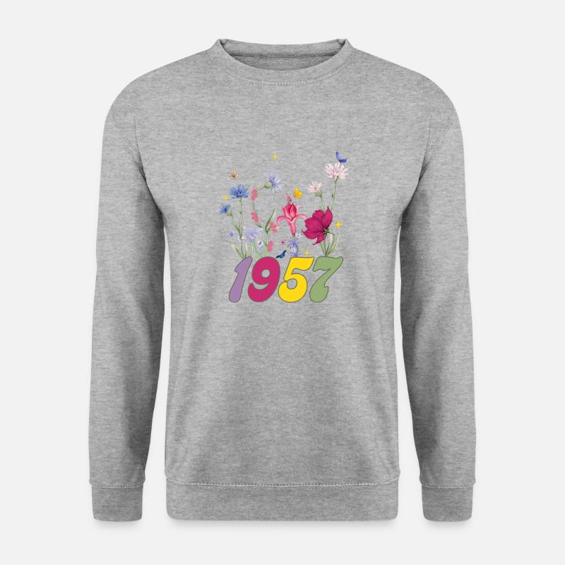 Geburtsjahr 1957 Wildblumen - Unisex Pullover - Weißgrau meliert