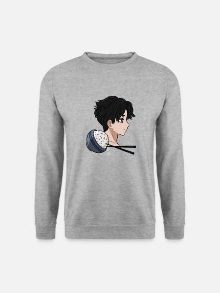 Reis Manga Anime Boy Rice Bowl Comic Stäbchen - Unisex Pullover - Weißgrau meliert