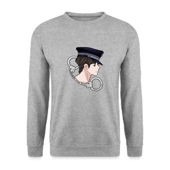 Police Polizei Manga Anime Handschellen Polizist - Unisex Pullover - Weißgrau meliert - Vorne - Alina (178cm) & Michal (187cm)