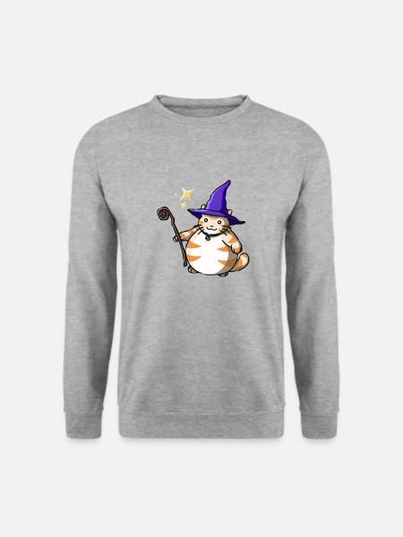 Orange Katze Cat Hexe Witch Halloween Kawaii cute - Unisex Pullover - Weißgrau meliert