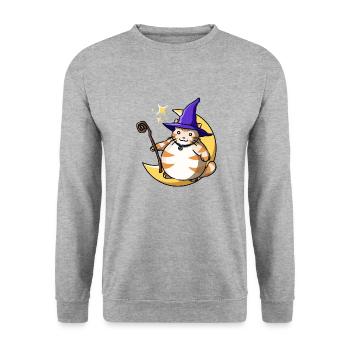 Orange Katze Cat Hexe Witch Halloween Kawaii Mond - Unisex Pullover - Weißgrau meliert - Vorne - Alina (178cm) & Michal (187cm)