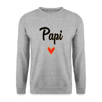 PAPY. FÊTE DES PÈRES. BONNE FÊTE PAPY. JE T'AIME. - Sweat-shirt Unisexe - gris chiné - Devant - Alina (178cm) & Michal (187cm)