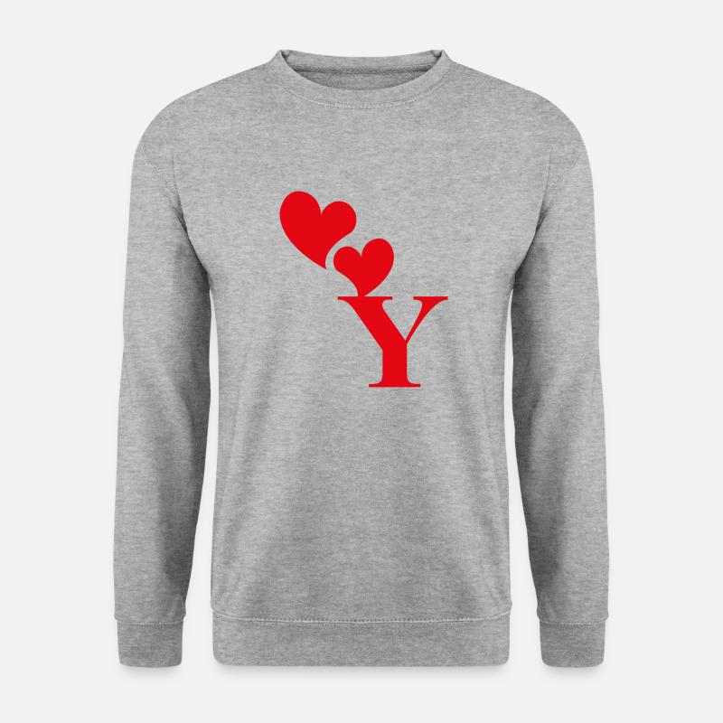 Buchstabe y rotes Herz - Unisex Pullover - Weißgrau meliert