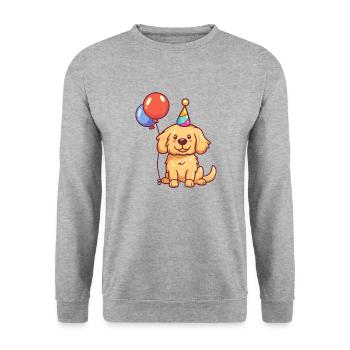 Golden Retriever Hunde Geburtstag Comic - Unisex Pullover - Weißgrau meliert - Vorne - Alina (178cm) & Michal (187cm)
