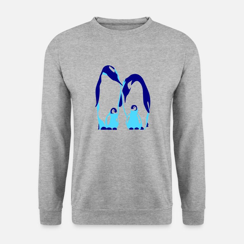 Pinguin-Familie - Unisex Pullover - Weißgrau meliert