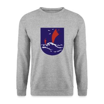 Wappen Insel Langeoog - Unisex Pullover - Weißgrau meliert - Vorne - Alina (178cm) & Michal (187cm)