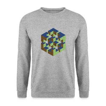 Figure impossible imagination géométrie cube Escher - Sweat-shirt Unisexe - gris chiné - Devant - Alina (178cm) & Michal (187cm)