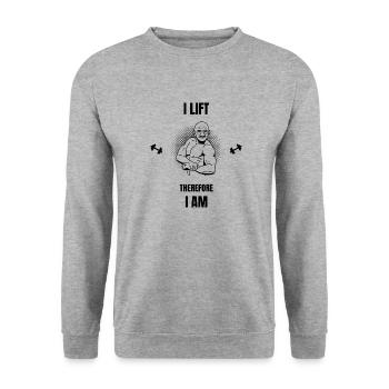 Ich hebe, also bin ich - Unisex Pullover - Weißgrau meliert - Vorne - Alina (178cm) & Michal (187cm)