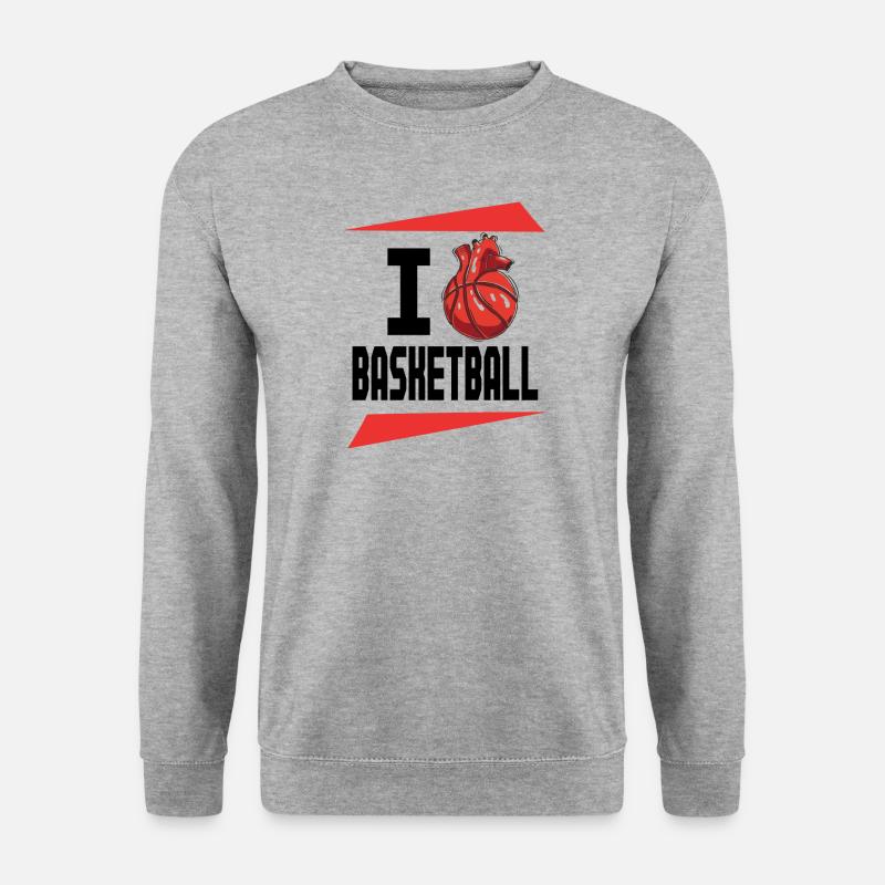 Ich Liebe Basketball Basketballer Geschenkidee - Unisex Pullover - Weißgrau meliert