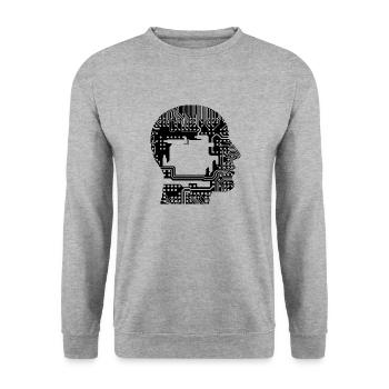 Kopf aus Schaltkreisen - Unisex Pullover - Weißgrau meliert - Vorne - Alina (178cm) & Michal (187cm)
