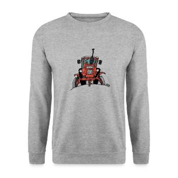 512 Alter roter Traktor - Unisex Pullover - Weißgrau meliert - Vorne - Alina (178cm) & Michal (187cm)