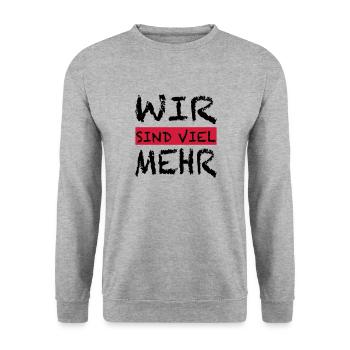 WIR SIND VIEL MEHR - Unisex Pullover - Weißgrau meliert - Vorne - Alina (178cm) & Michal (187cm)