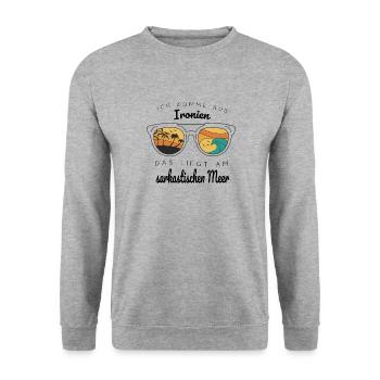Sarkasmus Ironie Spruch Ich Komme Aus Ironien - Unisex Pullover - Weißgrau meliert - Vorne - Alina (178cm) & Michal (187cm)