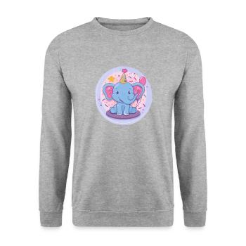 Elefant Geburtstag Baby - Unisex Pullover - Weißgrau meliert - Vorne - Alina (178cm) & Michal (187cm)
