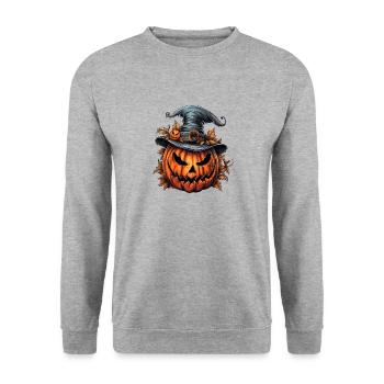 Halloween Wild Spell Hat Citrouille effrayante - Sweat-shirt Unisexe - gris chiné - Devant - Alina (178cm) & Michal (187cm)