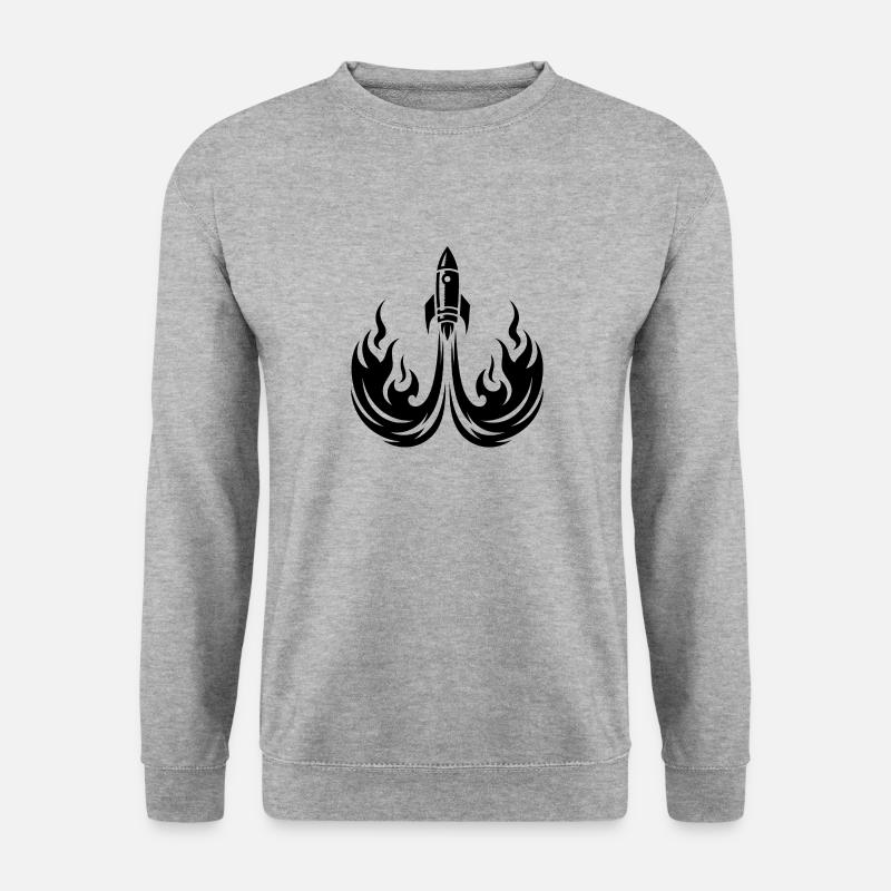 Startendes Raumschiff in Feuer Flammen - Unisex Pullover - Weißgrau meliert