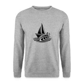 Schnelles Segelboot auf Kurs in großen Wellen - Unisex Pullover - Weißgrau meliert - Vorne - Alina (178cm) & Michal (187cm)