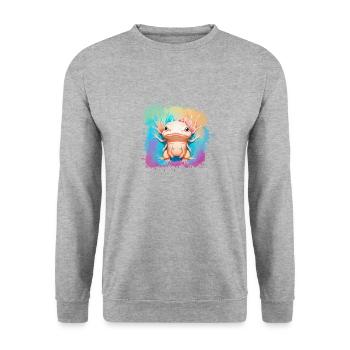 Axolotl,bunt,Malerei,illustration - Unisex Pullover - Weißgrau meliert - Vorne - Alina (178cm) & Michal (187cm)