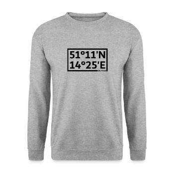 Bautzen Koordinaten - Unisex Pullover - Weißgrau meliert - Vorne - Alina (178cm) & Michal (187cm)