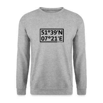 Datteln Koordinaten - Unisex Pullover - Weißgrau meliert - Vorne - Alina (178cm) & Michal (187cm)