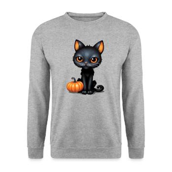 Chat Halloween Chat Noir Citrouille - Sweat-shirt Unisexe - gris chiné - Devant - Alina (178cm) & Michal (187cm)