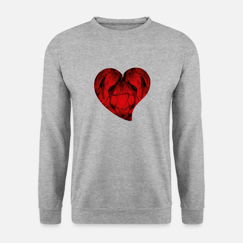 Fraktal - Rotes Herz - Unisex Pullover - Weißgrau meliert