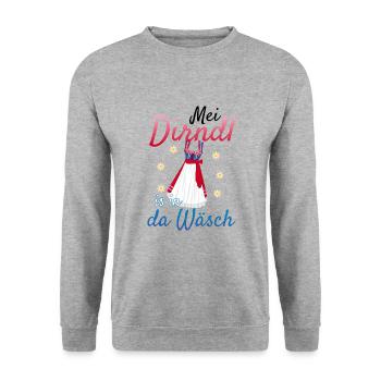 Dirndl Tracht | Mei Dirndl is in da - Unisex Pullover - Weißgrau meliert - Vorne - Alina (178cm) & Michal (187cm)