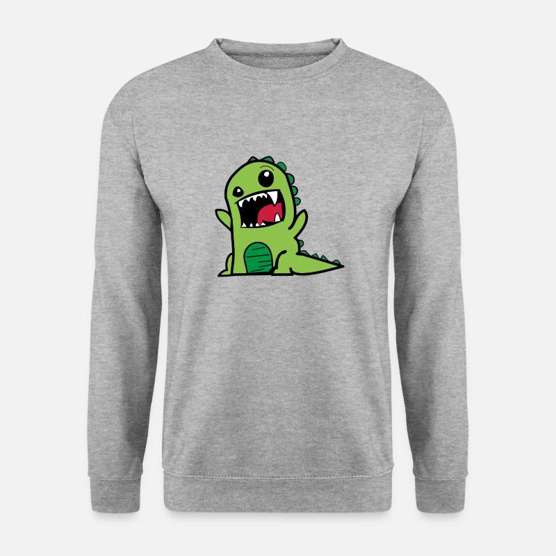 Grüner Dinosaurier - Unisex Pullover - Weißgrau meliert