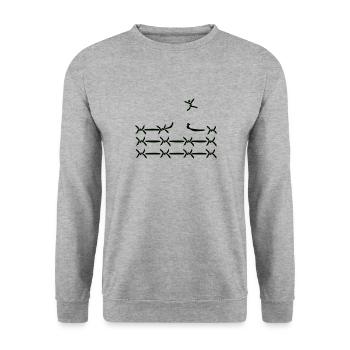 Free Freiheit Hamsterrad Ausbruch Prison Fun Toy - Unisex Pullover - Weißgrau meliert - Vorne - Alina (178cm) & Michal (187cm)