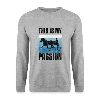 This is my Passion Trabrennen Trabreiten Retro - Unisex Pullover - Weißgrau meliert - Vorne - Alina (178cm) & Michal (187cm)