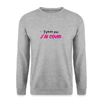 Je peux pas j'ai COVID - Sweat-shirt Unisexe - gris chiné - Devant - Alina (178cm) & Michal (187cm)