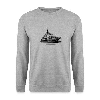 Große Luxus Motoryacht auf hoher See - Unisex Pullover - Weißgrau meliert - Vorne - Alina (178cm) & Michal (187cm)