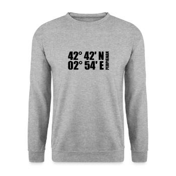 Perpignan Koordinaten - Unisex Pullover - Weißgrau meliert - Vorne - Alina (178cm) & Michal (187cm)
