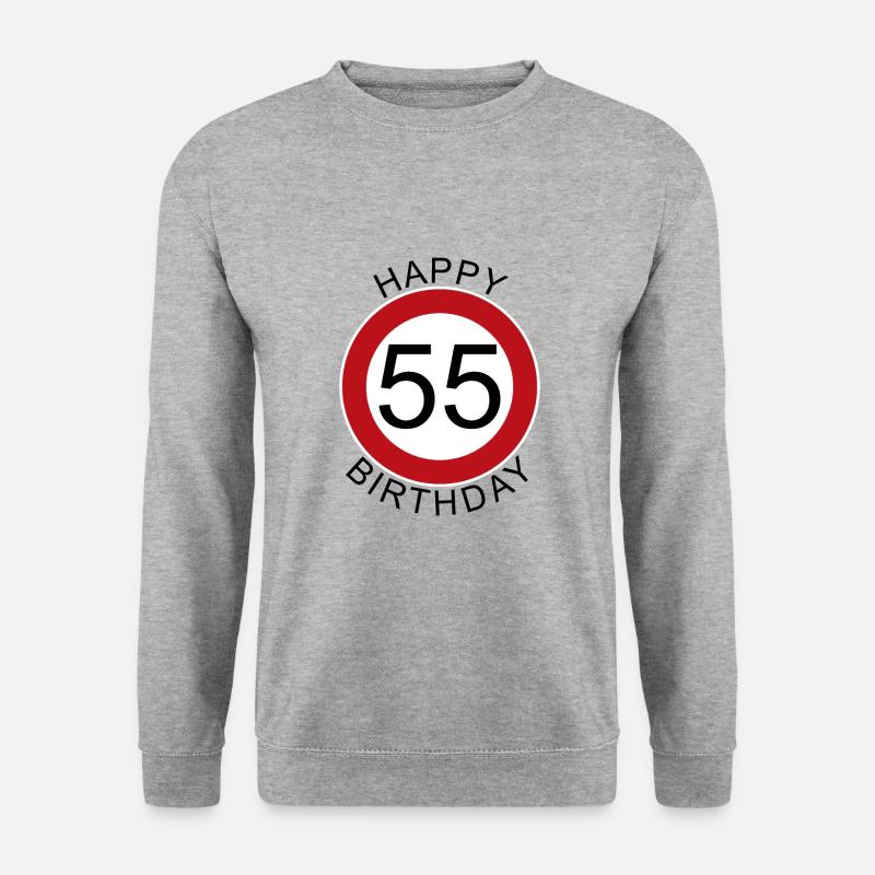 Happy Birthday 55 Verkehrsschild Geburtstag - Unisex Pullover - Weißgrau meliert