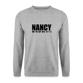 Nancy Koordinaten - Unisex Pullover - Weißgrau meliert - Vorne - Alina (178cm) & Michal (187cm)