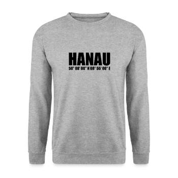Hanau Koordinaten - Unisex Pullover - Weißgrau meliert - Vorne - Alina (178cm) & Michal (187cm)
