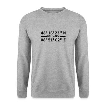 Balingen Koordinaten - Unisex Pullover - Weißgrau meliert - Vorne - Alina (178cm) & Michal (187cm)