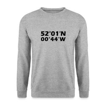 Milton Keynes Koordinaten - Unisex Pullover - Weißgrau meliert - Vorne - Alina (178cm) & Michal (187cm)
