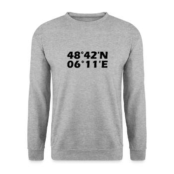 Nancy Koordinaten - Unisex Pullover - Weißgrau meliert - Vorne - Alina (178cm) & Michal (187cm)