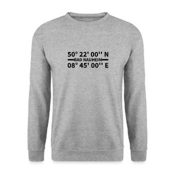 Bad Nauheim Koordinaten - Unisex Pullover - Weißgrau meliert - Vorne - Alina (178cm) & Michal (187cm)